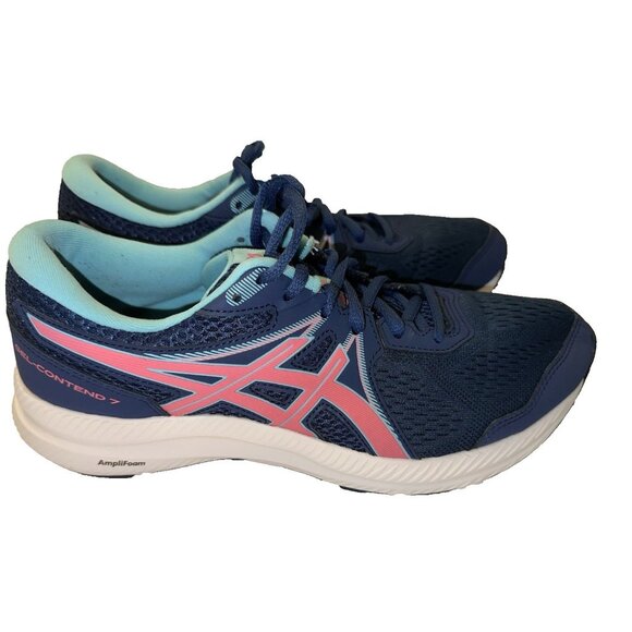 ASICS GEL-CONTEND 7 Running Shoes 1012B228 Midnight Blue hot Pink Women's sz 10 - Picture 1 of 8